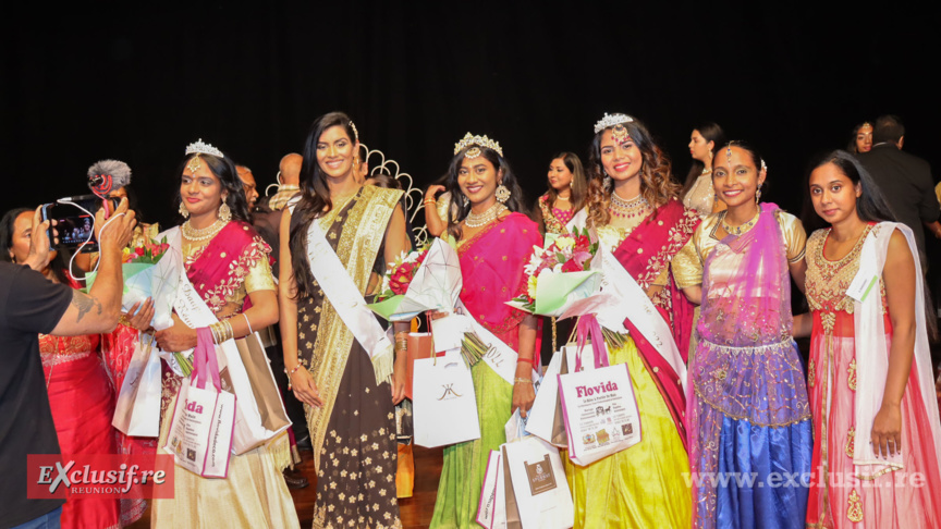Les lauréates avec Valérie Soupaya-Valaimé, Miss India Réunion 2019, Wendy et Kelly