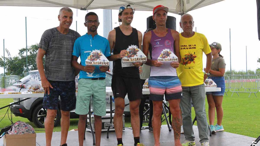 Le podium des 15 km: Oliver Mathieu, Darel Luciano et Cédric Sautron
