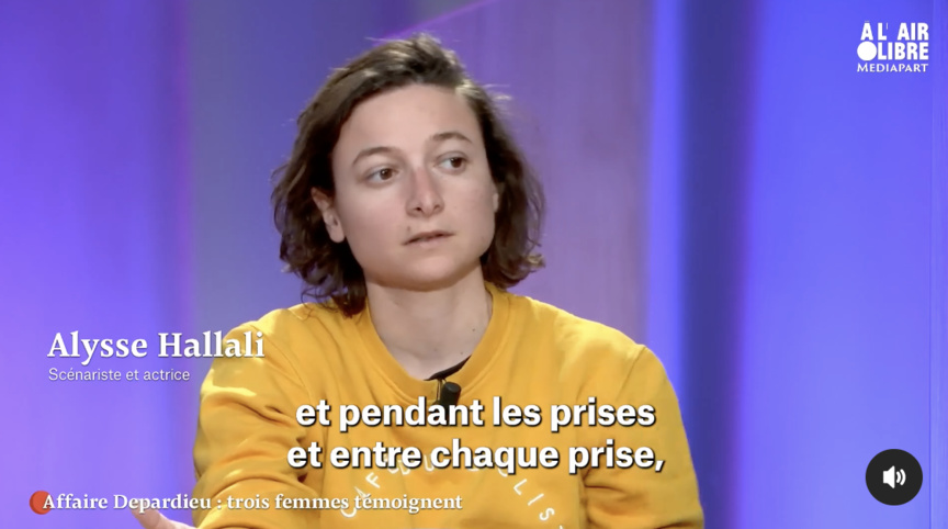 Alysse Hallali n'a rien pu faire face à la carrure du comédien et à l'indifférence générale e(capture d'écran Médiapart) Alysse Hallali n'a rien pu faire face à la carrure du comédien et à l'indifférence générale e(capture d'écran Médiapart)
