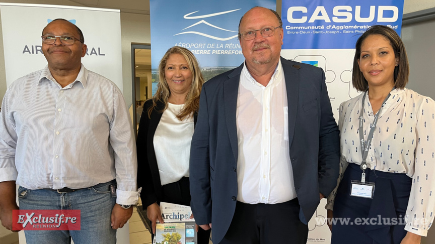 L'équipe Aéroport Pierrefonds: Didier Ricard, responsable Exploitation, Brigitte Zilpa, responsable commerciale, Didier Prugnières, directeur général, et Anne-Cynthia Sautron, responsable Sûreté L'équipe Aéroport Pierrefonds: Didier Ricard, responsable Exploitation, Brigitte Zilpa, responsable commerciale, Didier Prugnières, directeur général, et Anne-Cynthia Sautron, responsable Sûreté