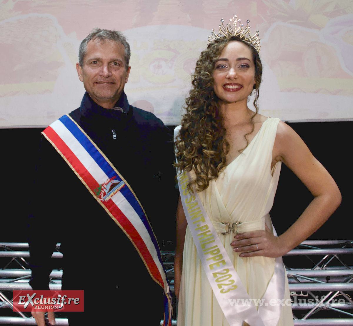 Olivier Rivière, maire de Saint-Philippe, et  Myriam Leichnig, Miss Saint-Philippe 2023