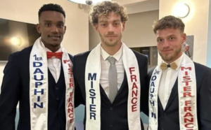 Djassim Ahamada (Mayotte), 1er dauphin, Lisandre Van Muylders (Corse), Mister France 2023, et Maxime Vitez (Nord-Pas-de-Calais), 2ème dauphin 
