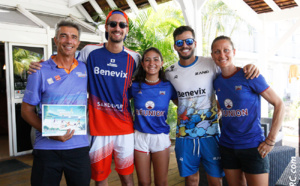 Renaud Bourjea, président de Bourbon Brisants Beachtennis - Michel Cappelleti  champion du monde,  Mohea Payet (Réunion), Antmoi Ramos, international et Lisa Jamais (Réunion)