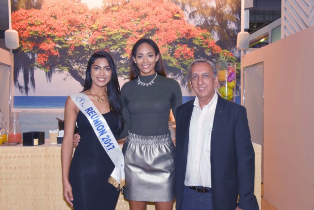 Audrey Chane Pao Kan, Raquel Pélissier, 1ère dauphine Miss Univers 2017, et Aziz Patel, délégué Miss France