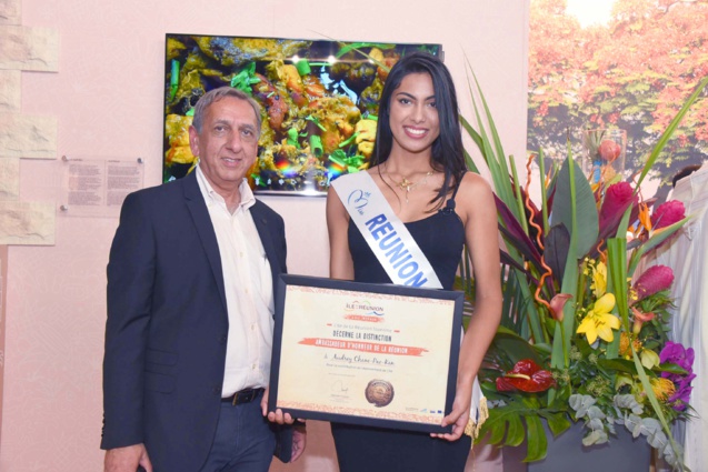 Audrey Chane-Pao-Kan, Miss Réunion 2017, ambassadrice de l'IRT. Avec Aziz Patel. Audrey Chane-Pao-Kan, Miss Réunion 2017, ambassadrice de l'IRT. Avec Aziz Patel.