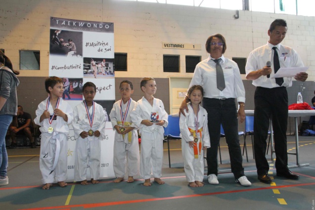 La Présidente du Comité Régional de Taekwondo Eliette Grondin et Philippe Bernard membre de la Fédération Française de Taekwondo procèdent à la remise des récompenses