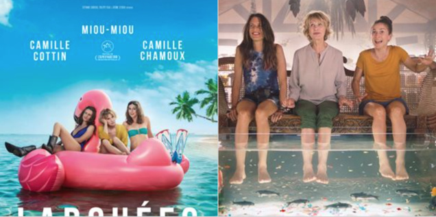 L'affiche du film et les trois comédiennes L'affiche du film et les trois comédiennes