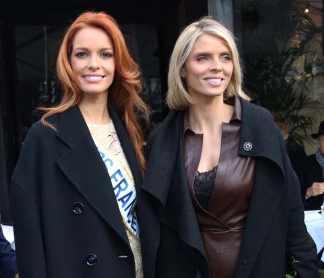 Sylvie Tellier avec Miss France en décembre dernier. Rien ne laissait deviner sa grossesse...