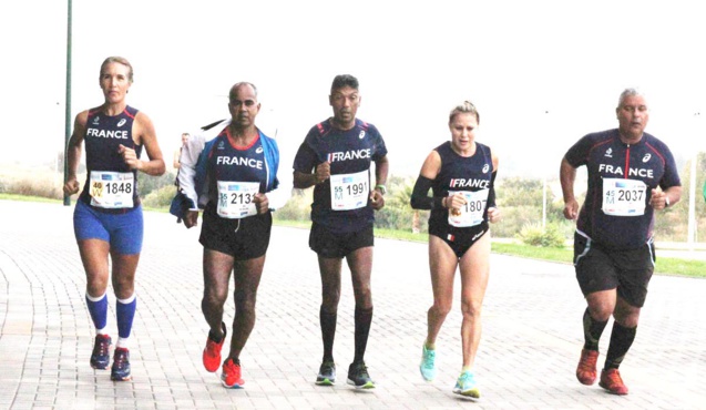 Olivia Dijoux, Jean-Pierre Vee, Jean-Pierre Mardmoutou, Marlène Chane See Chu et Frédéric Payet sous les couleurs de la France à Malaga