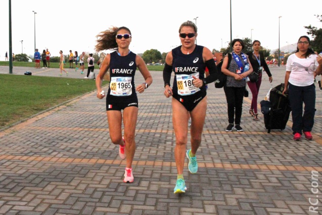 Maria le Mouel et Marlène Chane See Chu à l'échauffement
