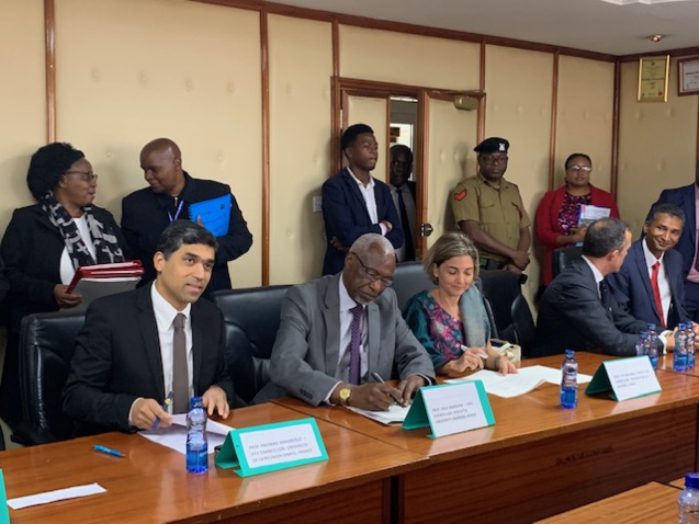 De gauche à droite: Frédéric Miranville, président de l'Université de La Réunion, Paul Wainaina, Vice-chancelor de la Kenyatta University, et Anne-Françoise Zattara-Gros, vice-présidente Relations internationales et coopération régionale