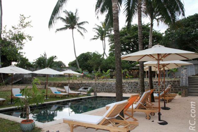 Une petite piscine dans la cour gazonnée Une petite piscine dans la cour gazonnée