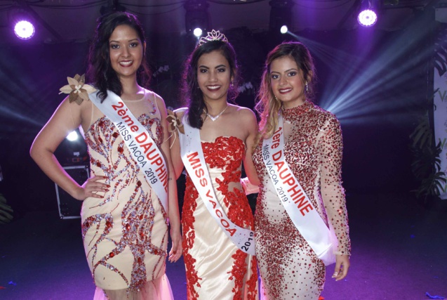 Gwendoline Fontaine, 2ème dauphine, Frideline Mouniama, Miss Vacoa 2019, et Flora Olivar, 1ère dauphine Gwendoline Fontaine, 2ème dauphine, Frideline Mouniama, Miss Vacoa 2019, et Flora Olivar, 1ère dauphine