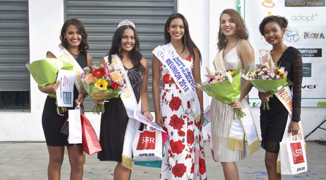 Marie Frontin, 2ème dauphine, Audrey Beaudet, Miss Le Port 2019, Morgane Soucramanien, Miss Réunion 2018, Julie Diemahave, 1ère dauphine, et Gwendoline Bordier, Demoiselle d'Honneur