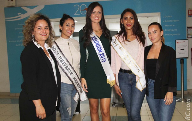 Sarah Léocadie de Destination Sud Réunion, Varsha Ragoorbasing, Morgane Lebon, Miss Réunion 2019, Anoushka Ah Keng, Miss Supranational Africa 2018/2019, et Maeween Mailly de Destination Sud Réunion