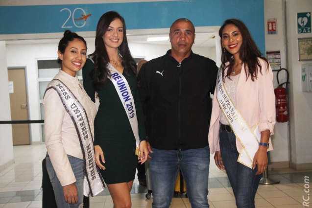 Varsha Ragoobarsing, Morgane Lebon, Joël Idmont (chauffeur des Miss), et Anoushka Ah Keng