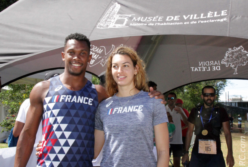 Ruben Gado et Esther Turpin, membres de l'équipe de France, parrain et marraine du Trail de Villèle