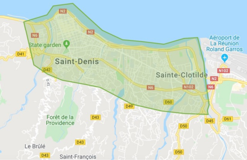 Zone de livraison Uber Eats à Saint-Denis (State garden: Jardin de l'Etat)