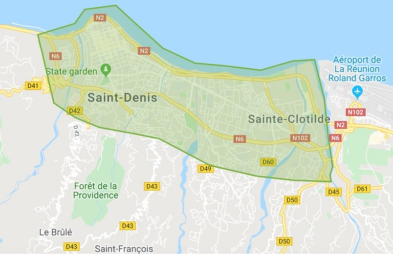 Zone de livraison Uber Eats à Saint-Denis (State garden: Jardin de l'Etat) Zone de livraison Uber Eats à Saint-Denis (State garden: Jardin de l'Etat)