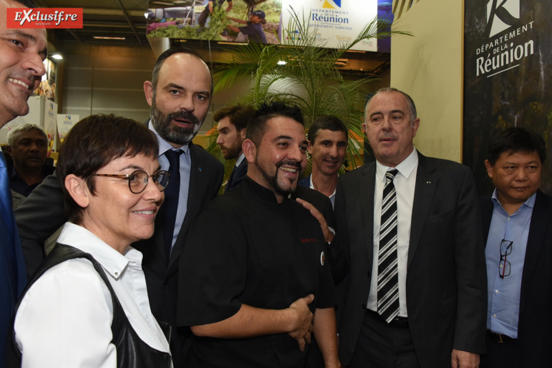 Visite d'Edouard Philippe, Premier ministre.Ici avec Annick Girardin, le chef Nicolas Rivière et Didier Guillaume, Ministre de l'Agriculture
