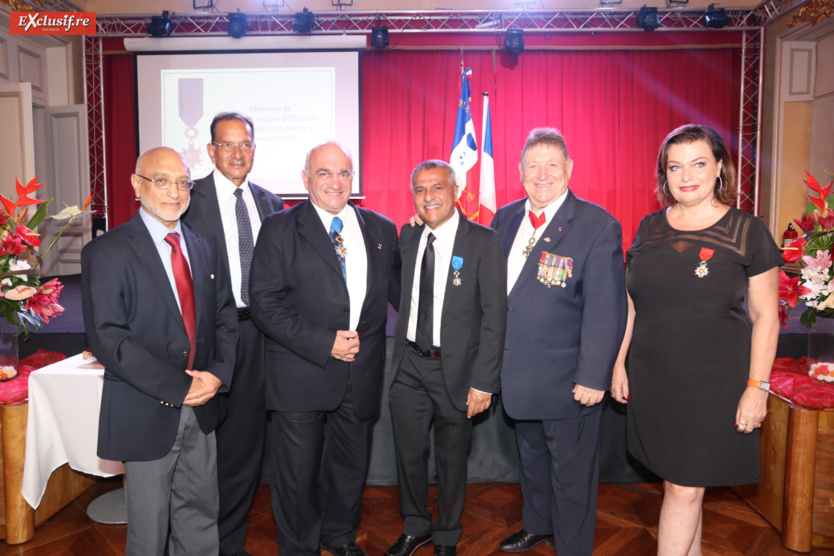 Houssen Amode, président de l’AMR, Jean-Hugues Savaranin, propriétaire Domaine Moka Sainte-Marie, général Jean-François Gros, Younous Ravate, Jean-Claude Pech, consul honoraire des Seychelles, et Jeanne Loyher, conseillère municipale de Saint-Denis