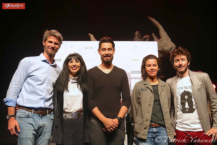 Aurélia Mengin et Nicolas Luquet avec l'équipe Canal+, partenaire du festival: Axel Gallant, directeur général, Valérie Marianne et Charles Lauret du service communication et marketing