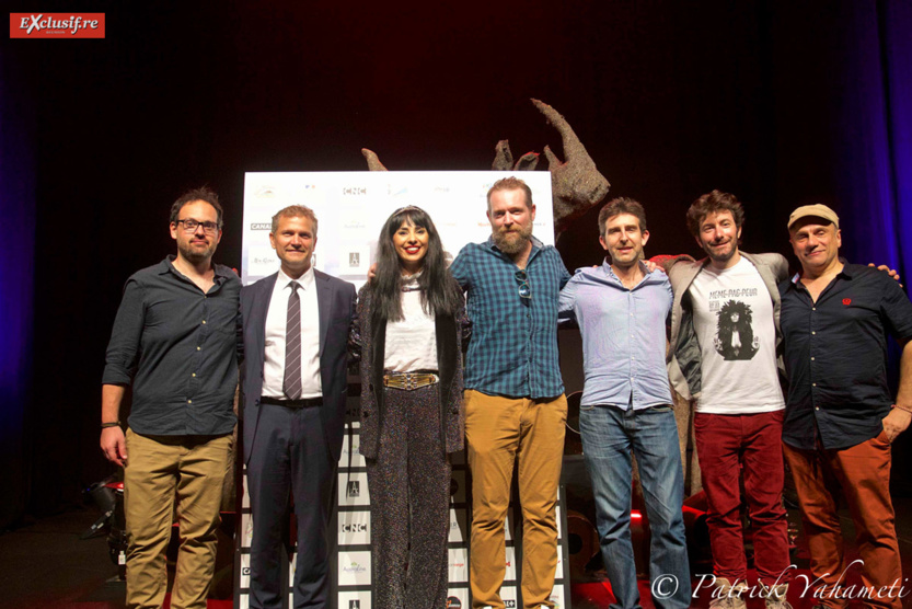 Christophe Foltzer, journaliste de Ecran Large, Olivier Rivière, maire de Saint-Philippe, Aurélia Mengin, directrice du Festival MEME PAS PEUR, Laurent Duroche, journaliste de Mad Movies, Vincent Malausa, journaliste des Cahiers du Cinéma, Nicolas Luquet, co-organisateur du Festival, Daniel Chabannes, producteur et distributeur chez Epicentre Films