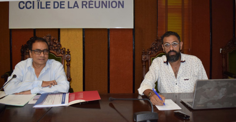 Ibrahim Patel, président de la CCIR, et Younous Amode Adame, du collège Commerce de la CCIR Ibrahim Patel, président de la CCIR, et Younous Amode Adame, du collège Commerce de la CCIR