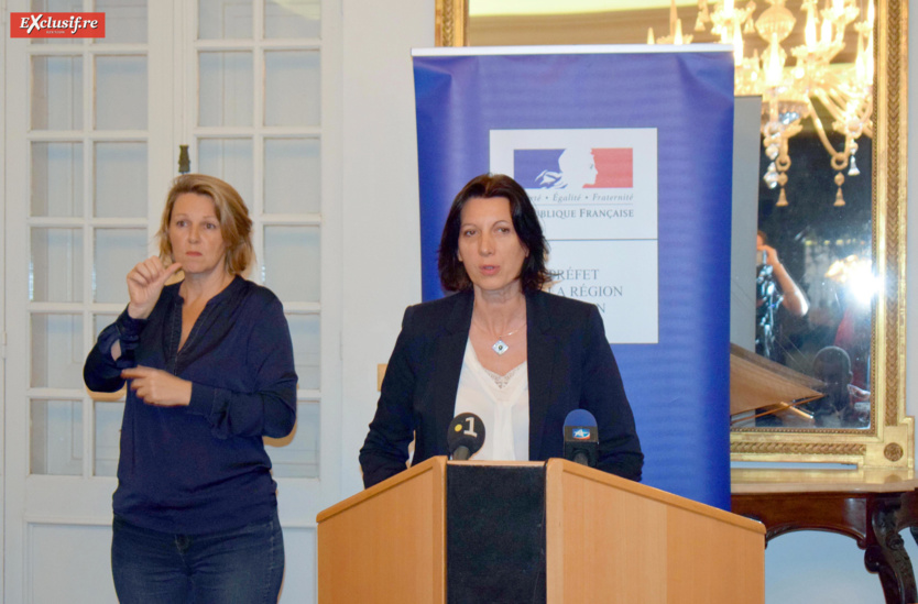 Virginie Délisée-Pizzo, directrice régionale de l'AFD. A sa gauche, Maud Robert, interprète en langue des signes Virginie Délisée-Pizzo, directrice régionale de l'AFD. A sa gauche, Maud Robert, interprète en langue des signes