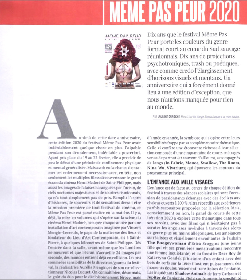 Une double page dans le magazine métropolitain spécialisé MAD MOVIES