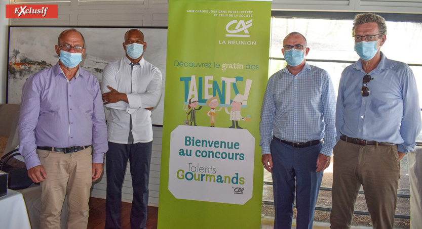 Jean-Emile Fontaine, président du Conseil d’administration de la Caisse régionale de Crédit Agricole Mutuel de La Réunion, Philippe Agésidame, Chef du LUX* Saint-Gilles et président du jury Talents Gourmands, Frédéric Brette, directeur Général de la Caisse régionale de Crédit Agricole Mutuel de La Réunion, et Patrice Hudebine, directeur du LUX* Saint-Gilles Jean-Emile Fontaine, président du Conseil d’administration de la Caisse régionale de Crédit Agricole Mutuel de La Réunion, Philippe Agésidame, Chef du LUX* Saint-Gilles et président du jury Talents Gourmands, Frédéric Brette, directeur Général de la Caisse régionale de Crédit Agricole Mutuel de La Réunion, et Patrice Hudebine, directeur du LUX* Saint-Gilles