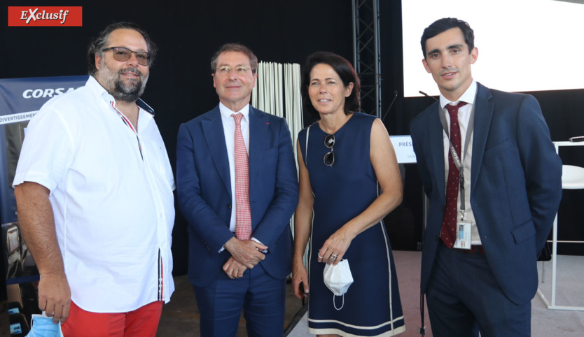 Yann Lefebvre, PDG du groupe Exsel et actionnaire de Corsair, Pascal de Izaguirre, Martine Haas, directrice communication Corsair, et Jules Perreau Yann Lefebvre, PDG du groupe Exsel et actionnaire de Corsair, Pascal de Izaguirre, Martine Haas, directrice communication Corsair, et Jules Perreau