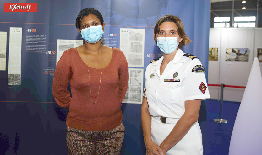 Yasmine Moutien, présidente du CNJOI (Canal Numérique Jeunesse Océan Indien) et le Capitaine Estelle, officier communication du RSMA-R Yasmine Moutien, présidente du CNJOI (Canal Numérique Jeunesse Océan Indien) et le Capitaine Estelle, officier communication du RSMA-R