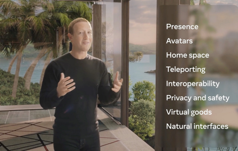 Mark Zuckerberg au cours du Facebook Connect du 28 octobre 2021 diffusé en direct
