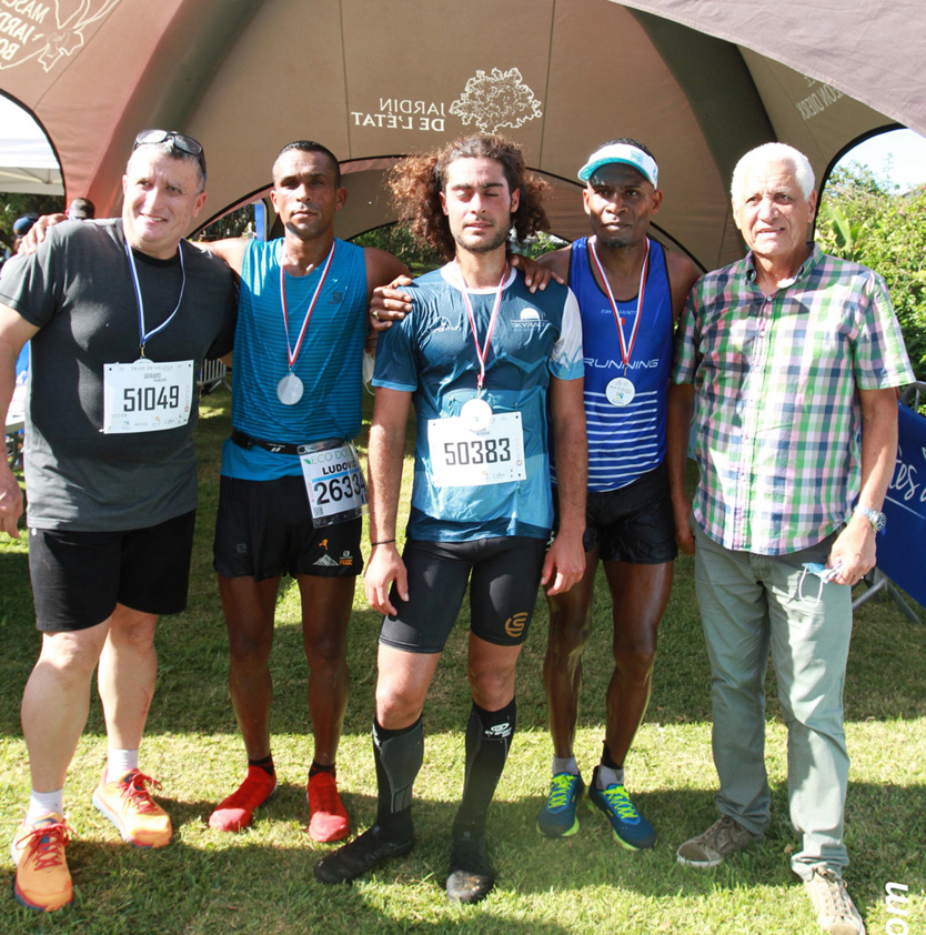 (Villèle) Le podium du Trail de Villèle avec Benjamin Allouche, Ludovic Jasmin et Stéphane Odules