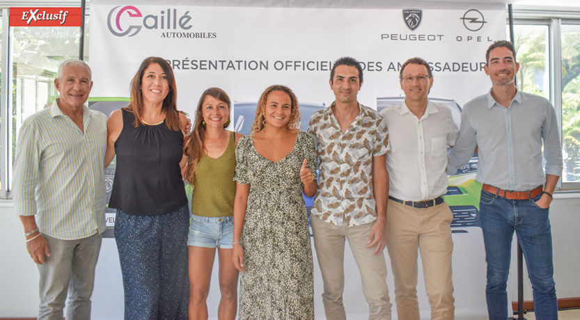 François Caillé, président du Groupe Caillé, Sihem Oulmane, directrice marketing et communication du groupe, Sissi Cussot, Alice Lemoigne, Jonathan Payet, Marc Bergeretti, directeur général du pôle auto du Groupe Caillé, et Christophe Caillé, fils de François, Brand Manager de marques du groupe