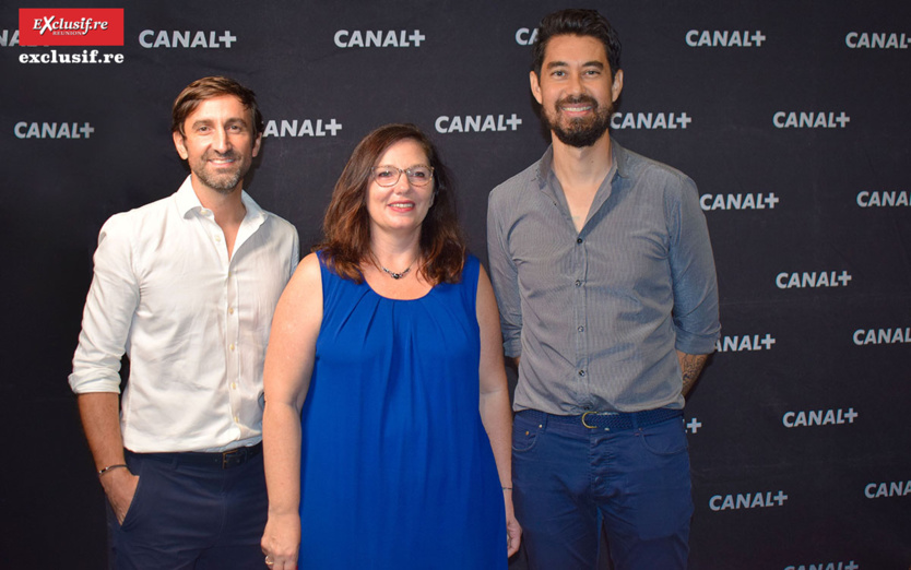 Franck Nicolas, consultant, Samantha Nahama, directrice générale Canal+ Réunion, et Charles Lauret, chargé d communication Canal+ Réunion Franck Nicolas, consultant, Samantha Nahama, directrice générale Canal+ Réunion, et Charles Lauret, chargé d communication Canal+ Réunion
