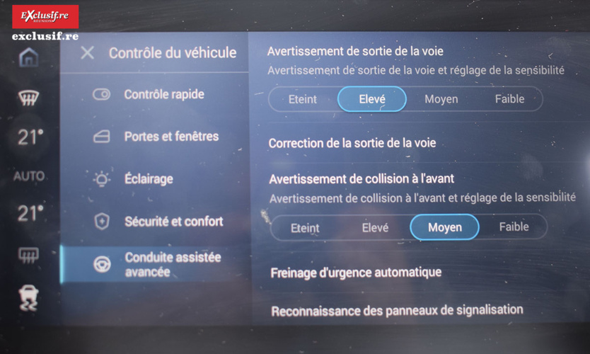 Plusieurs aides à la conduite disponibles...