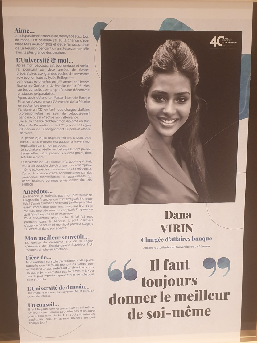 La photo et le portrait de Dana Virin, qui a été major de promotion et obtenu le 2ème Prix de la Légion d'Honneur de l'Enseignement Supérieur