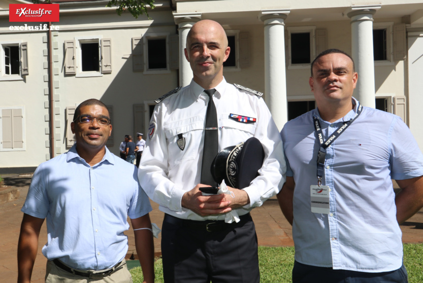 Laurent Fraysse, entouré d'Henri-Claude Mithra, de la PAF, et Sébastien du service communication de la Police Nationale