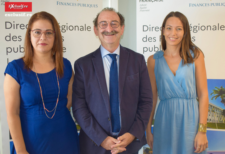 Florence Jue, inspectrice à la Division des Réseaux et responsable de la Fiscalité des Particuliers, Joaquin Cester, directeur régional des Finances Publiques, et Lori Alibert, cheffe de cabinet et responsable communication Florence Jue, inspectrice à la Division des Réseaux et responsable de la Fiscalité des Particuliers, Joaquin Cester, directeur régional des Finances Publiques, et Lori Alibert, cheffe de cabinet et responsable communication