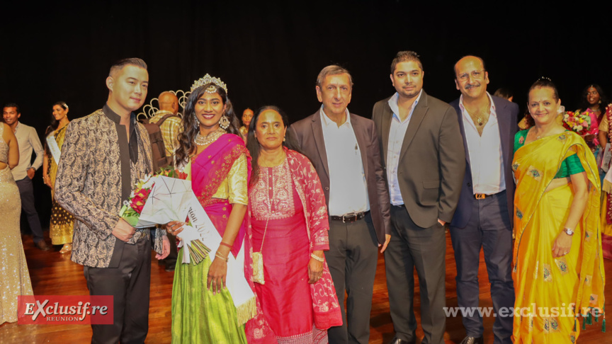 David Li, parrain de l'élection Orianne Nassibou, Nadine Ramdharry, Aziz Patel, Mike Sihou, président du jury, et le couple Kalidas