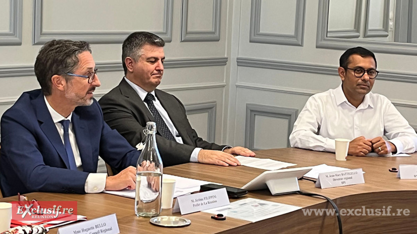 Jérôme Filippini, Préfet de La Réunion, Jean-Marc Battigello, directeur Océan Indien et Pacifique de Bpifrance, et Imran Issa, directeur général de la BNP Paribas Réunion