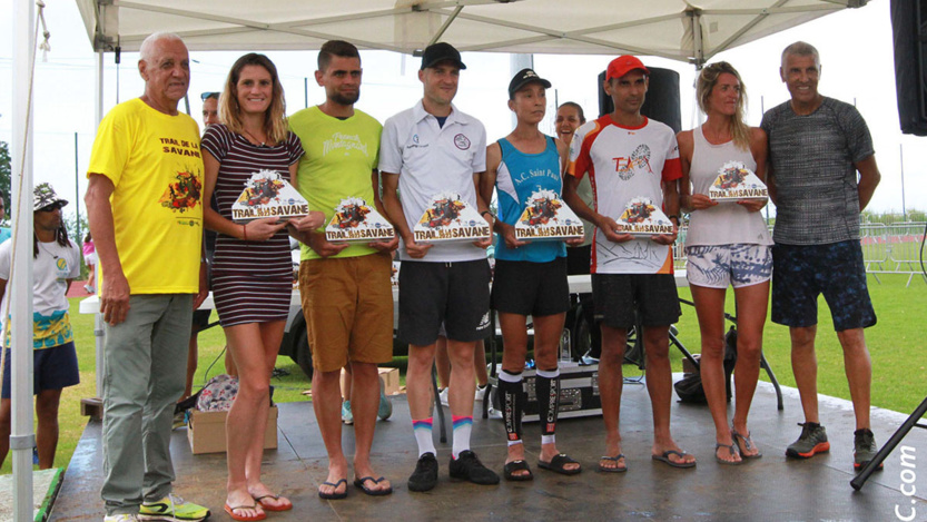 Les podiums masculin et féminin du Trail de la Savane 2023 Les podiums masculin et féminin du Trail de la Savane 2023