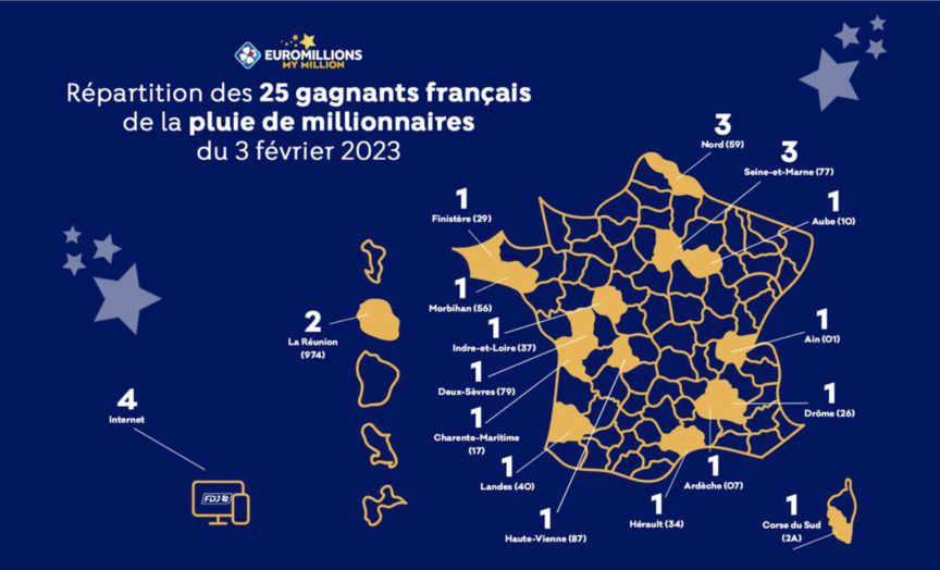 La carte des 25 gagnants français, dont 2 à La Réunion, région chanceuse! La carte des 25 gagnants français, dont 2 à La Réunion, région chanceuse!