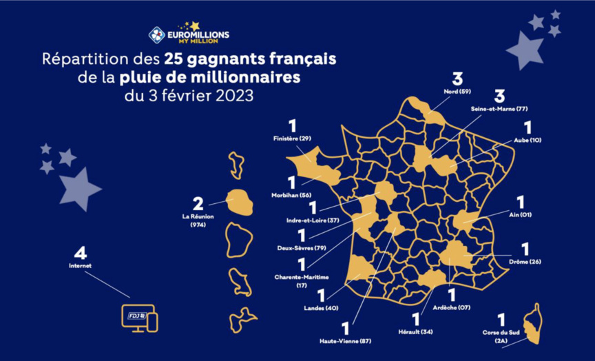 La carte des 25 gagnants français, dont 2 à La Réunion, région chanceuse!