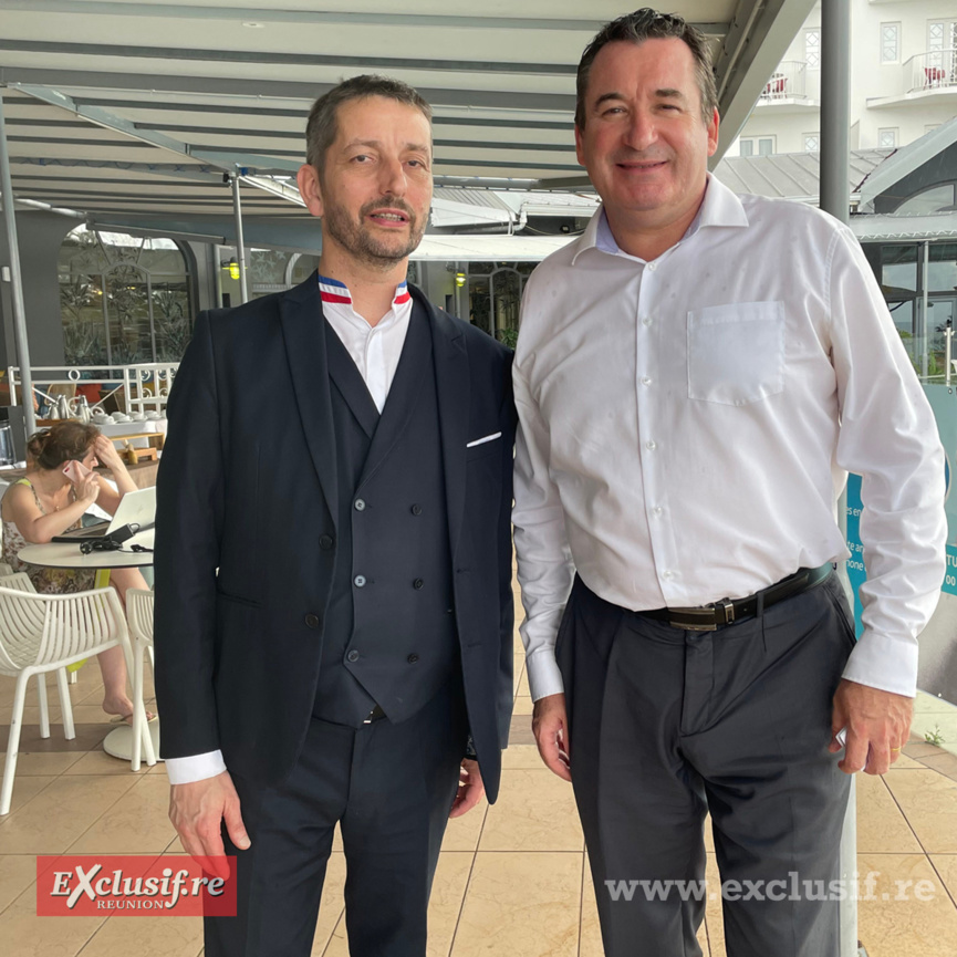 Laurent Derhe, Meilleur Ouvrier de France Sommelier, et Pascal Turonnet, directeur général de l'hôtel Mercure Créolia