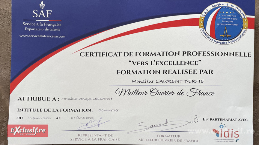 Formation Sommelier par Laurent Derhe (MOF): remise de certificats