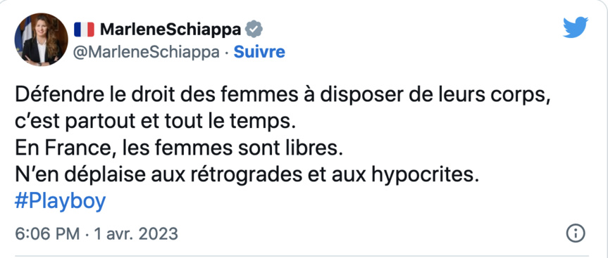 Message de Marlène Schiappa sur Twitter