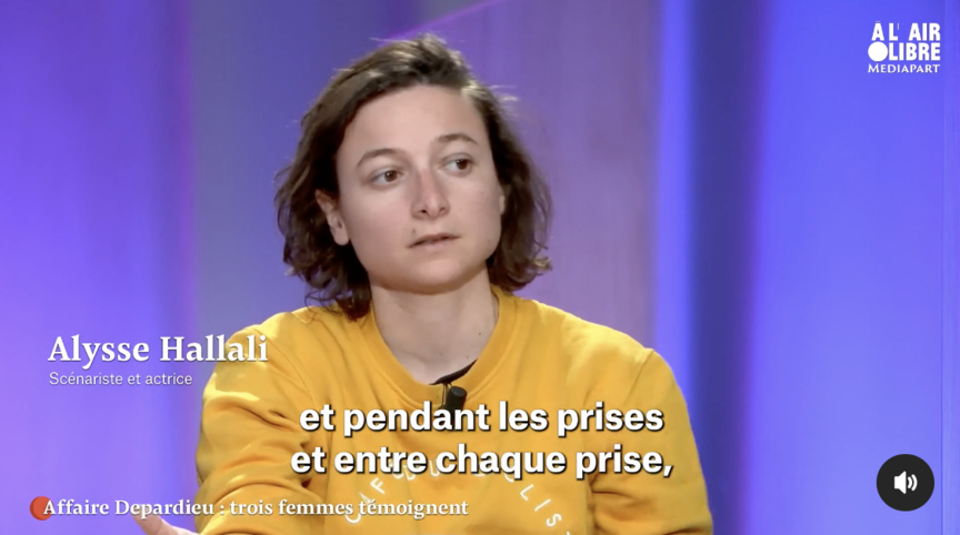 Alysse Hallali n'a rien pu faire face à la carrure du comédien et à l'indifférence générale e(capture d'écran Médiapart)